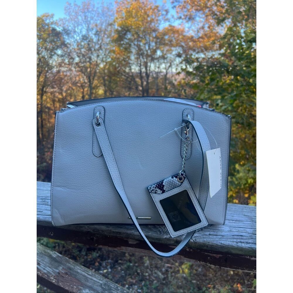 Ann Klein Winnie Curved Tote Gray Grained Bag NWT